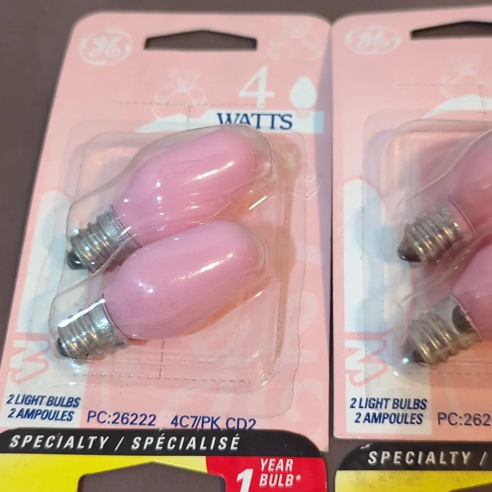 Lot of 4 Two Packs of GE 4C7 Pink And Blue Pastel Nightligt 4 Watt Candelabra